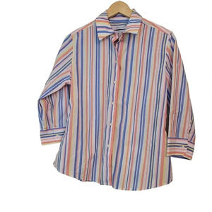 Foxcroft Women's Button-Up Top Size 8 Multicolor Shaped Wrinkle Free Long Sleeve